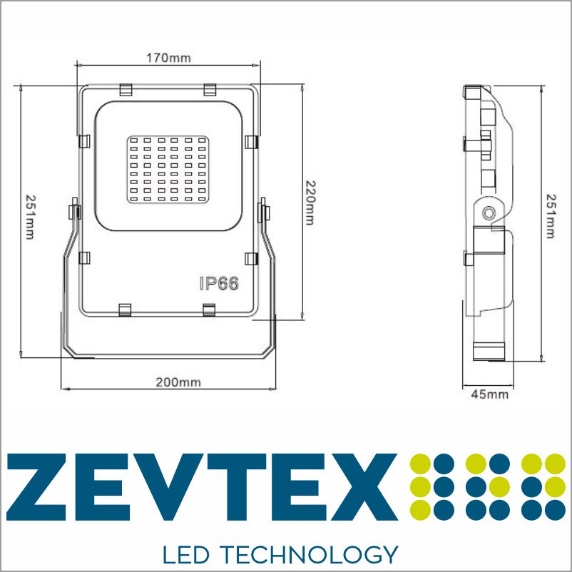 Zevtex.nl 24 watt led schijnwerper 5700K afmetingen