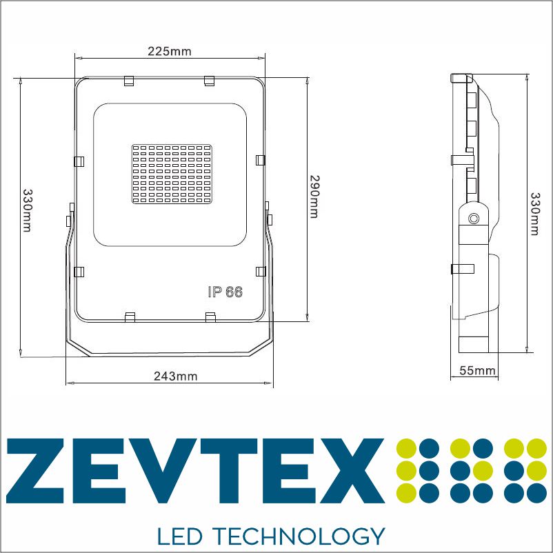Zevtex.nl 48 watt led schijnwerper 5700K afmetingen