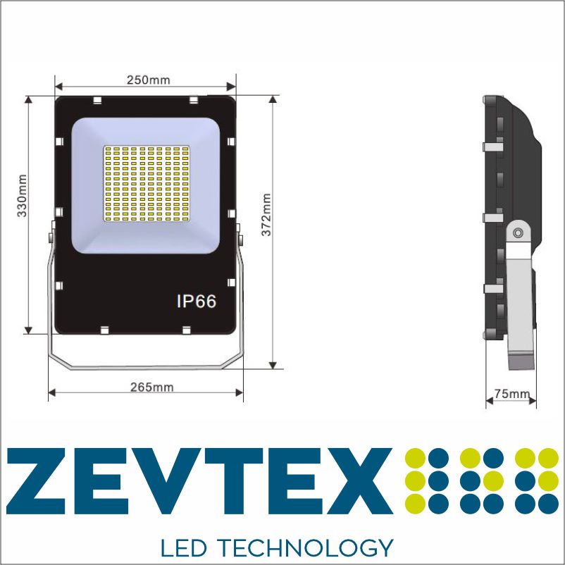 Zevtex.nl 72 watt led schijnwerper 5700K afmetingen